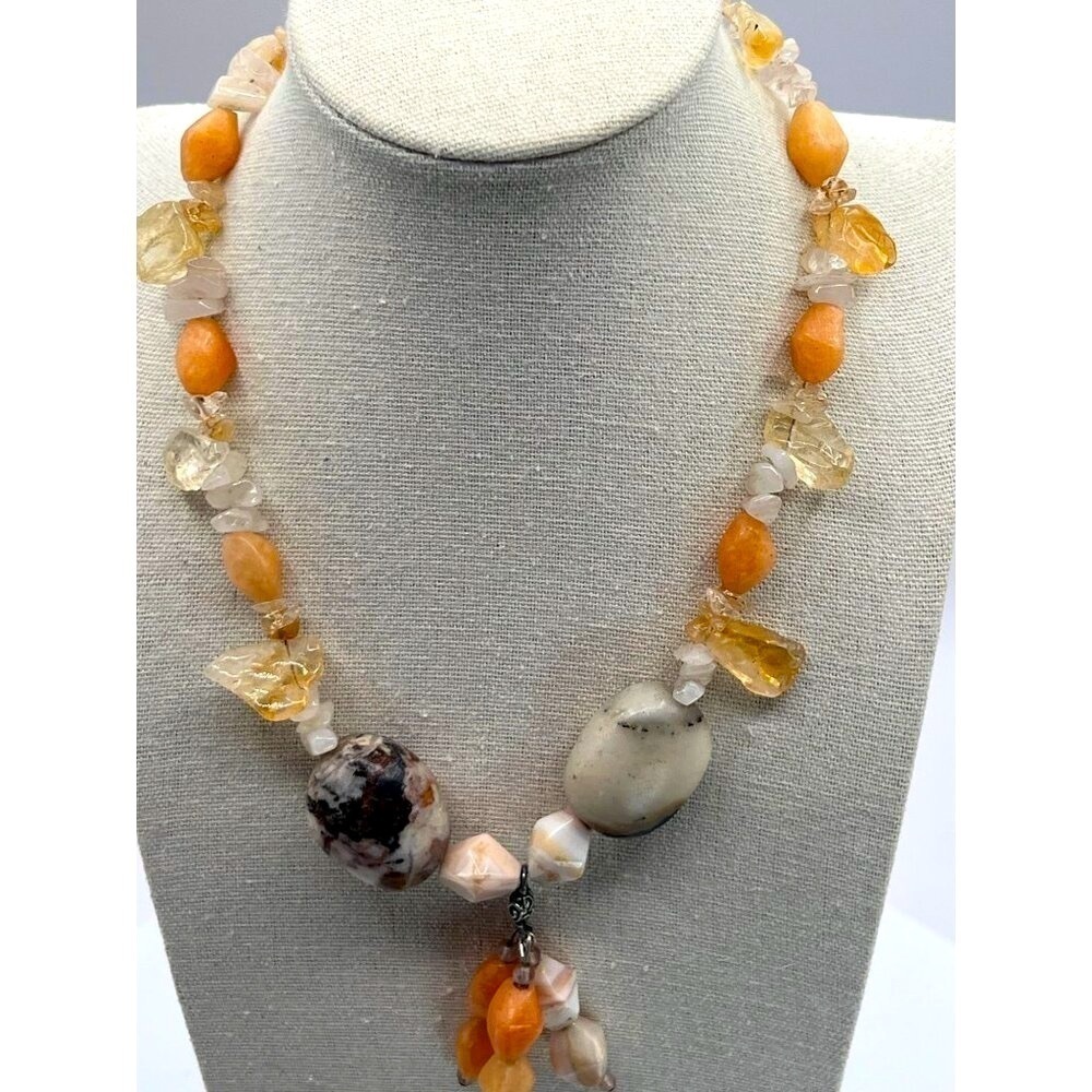 Vintage Citrine & Agate Stone Necklace And Bracelet Set - Picture 2 of 12